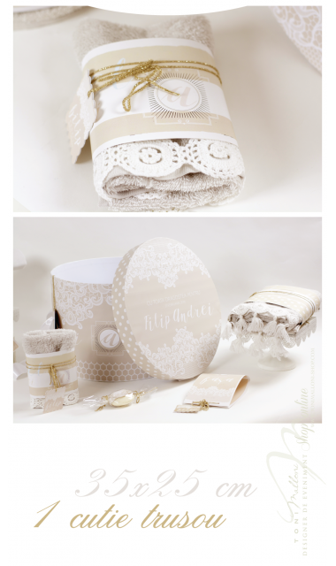 Trusou de botez brodat unisex, pentru fete sau baieti, Tres Chic Lace 1